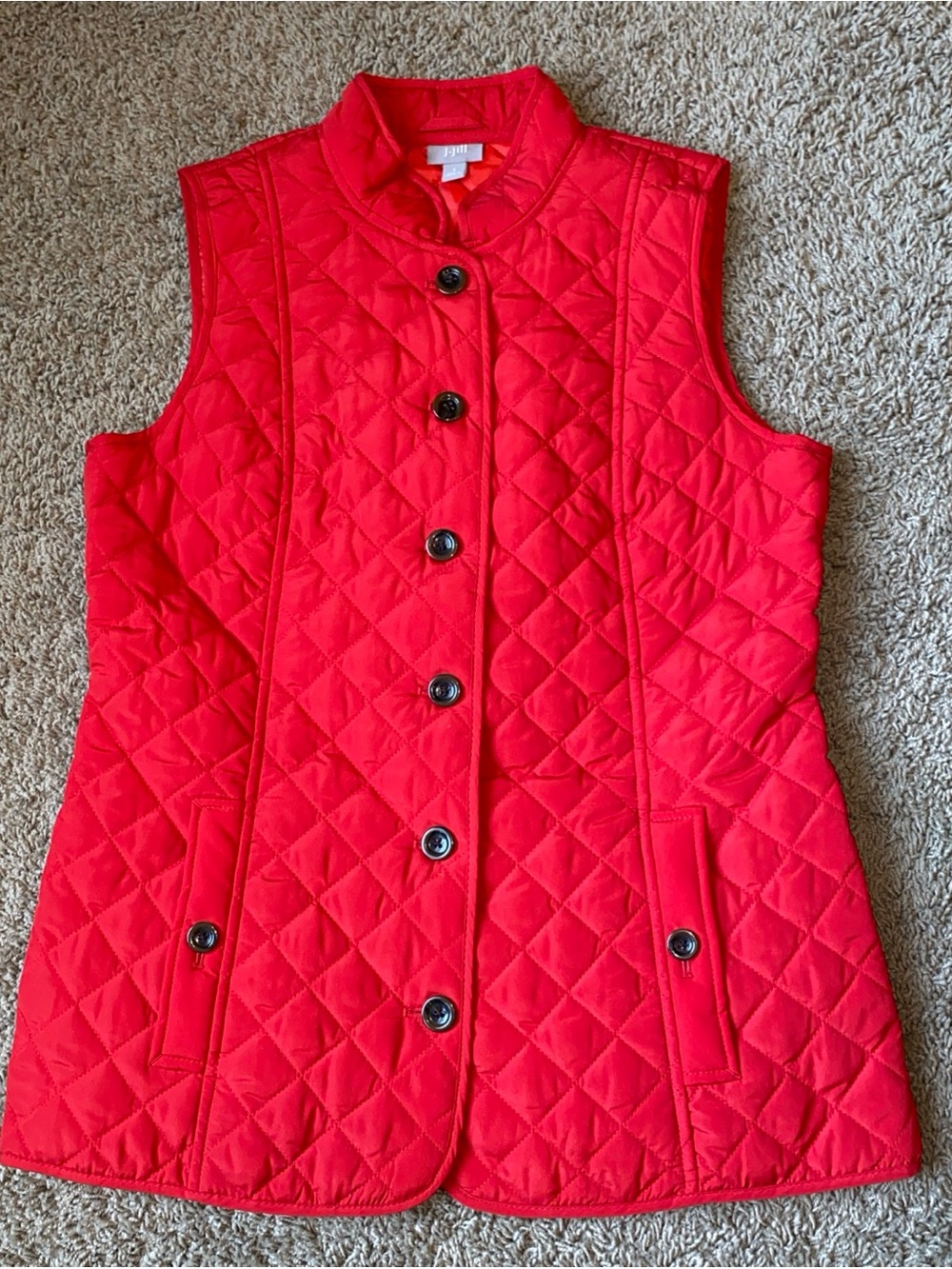 J.Jill Quilted Puffer Vest Women Size S Red Button Classic Equestrian Gorpcore